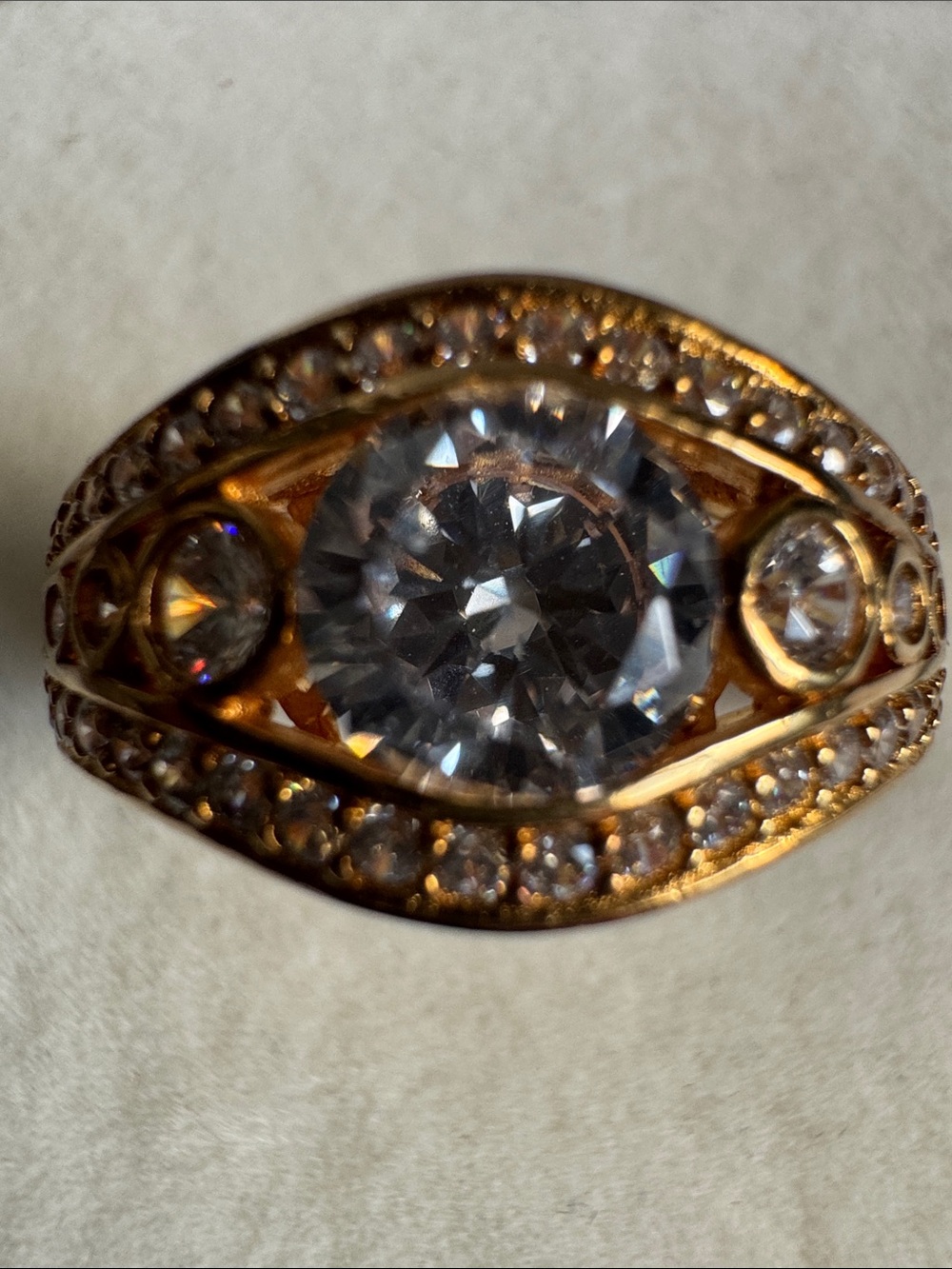 PAJ Vintage 1970's 925 stamped Gold Vermeil Done Statement Ring Size 8